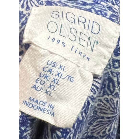 Sigrid Olsen 100% Linen Tunic Dress Coverup Top Blouse Blue Roll Tab Sleeve XL - Picture 8 of 8